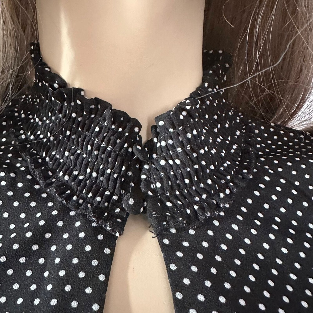 Black Swiss Dot Ruffle Mini Dress Small Sheer Sleeve Coquette Date Night - Picture 9 of 10
